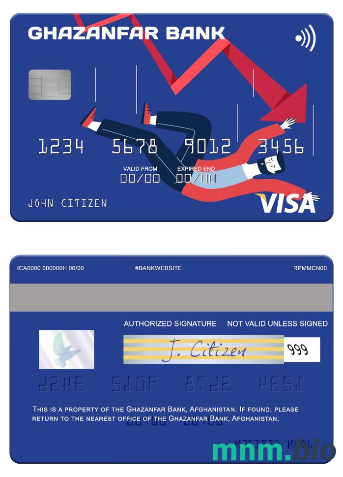 Afghanistan Ghazanfar Bank przykład karty visa w formacie PSD